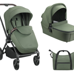 Комбинирана количка 2в1 с кош за новородено Kara Army Green 2025
