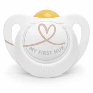 NUK биберон залъгалка каучук 0-6мес. 1бр. STAR + box - Бяло със сърце
