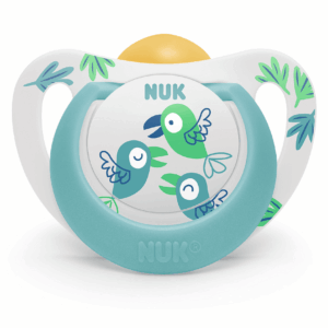 NUK биберон залъгалка каучук 18-36мес. 1бр. STAR + box - Синя с птички