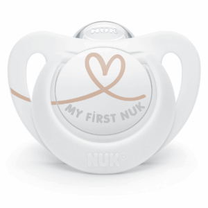 NUK биберон залъгалка силикон 0-6мес. 1бр. STAR + box - Бяло със сърце