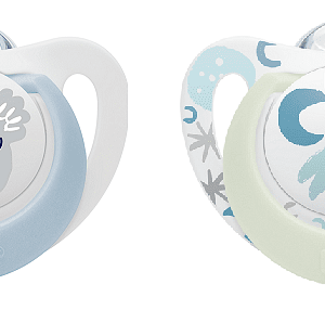 NUK биберон залъгалка силикон 0-6мес. 2бр STAR NIGHT&DAY светеща - момче
