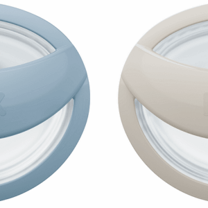 NUK биберон залъгалка силикон 0-9 мес. 2 бр. Mommy Feel, синя/сива + кутийка за съхранение и стерилизация в микровълнова