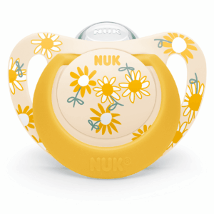 NUK биберон залъгалка силикон 18-36мес. 1бр. STAR + box - Жълта с цветя