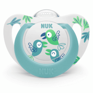 NUK биберон залъгалка силикон 6-18мес. 1бр. STAR + box - Синя с птички