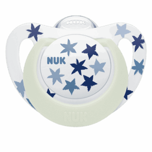 NUK биберон залъгалка силикон 6-18 1бр. STAR Night + box - Сини звезди