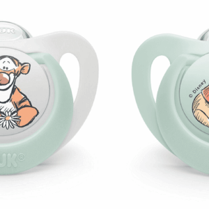 NUK биберон залъгалка силикон 6-18 мес. 2 бр. МЕЧО ПУХ + кутийка за съхранение и стерилизация в микровълнова