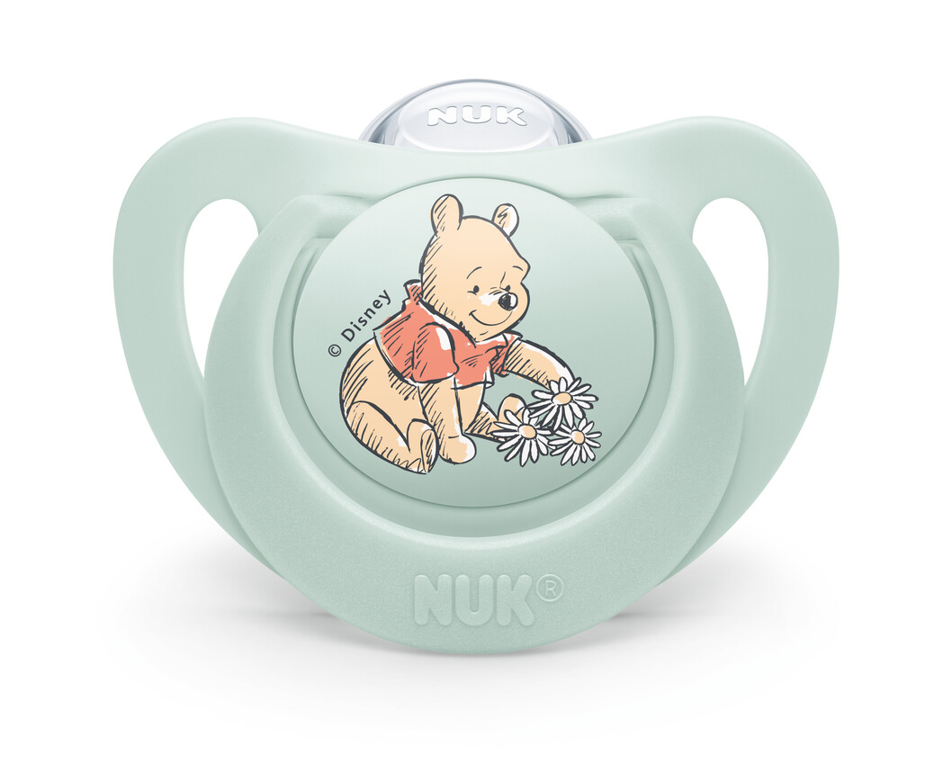 NUK биберон залъгалка силикон 0-6 мес. 1бр МЕЧО ПУХ + кутийка за съхранение и стерилизация в микровълнова- Мечо Пух