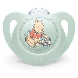NUK биберон залъгалка силикон 6-18 мес. 1бр МЕЧО ПУХ + кутийка за съхранение и стерилизация в микровълнова- Мечо Пух