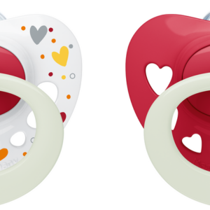 NUK Биберон залъгалка силикон 18-36 мес. 2 бр. Signature Night момиче + кутийка за съхранение и стерилизация в микровълнова