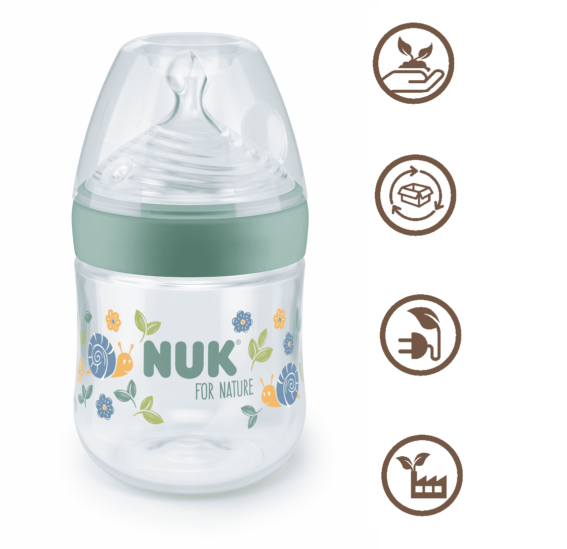 NUK for NATURE Шише РР Temperature Control 150мл. със силиконов биберон 0+ S - Зелен