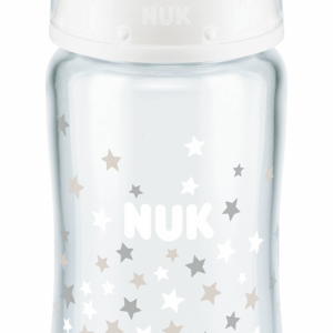 NUK First Choice стъклено шише Temperature Control 240мл. с каучуков биберон за хранене 0-6мес. - Бял