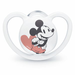 NUK биберон залъгалка силикон 18-36 мес. 1бр Space Mickey+ box - Бял