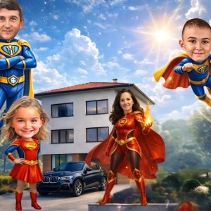 Дигитална семейна супергеройска карикатура